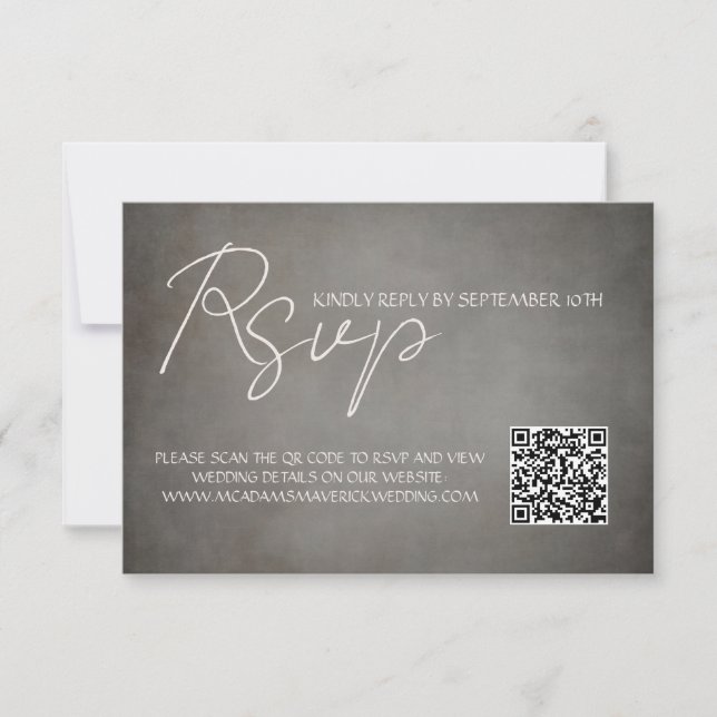 Elegant Minimal QR Code Wedding RSVP Response Card (Front)