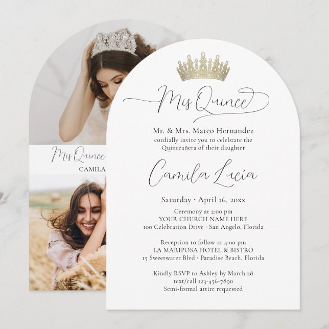 Elegant Minimal Quinceañera 3 Photo Mis Quince Invitation (Front/Back)