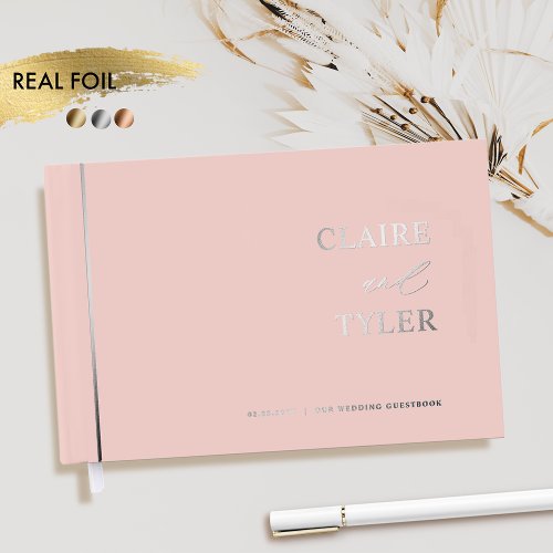 Elegant Minimal Real Foil and Blush Pink Wedding Foil Guest Book