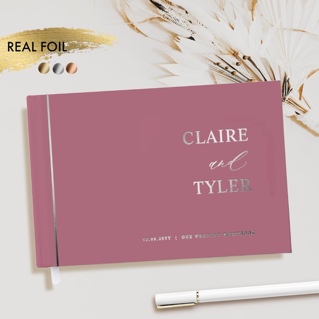 Elegant, Minimal Real Foil and Burgundy Wedding Foil Guest Book (Creator Uploaded)