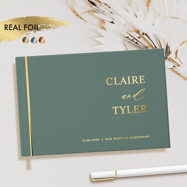 Elegant, Minimal Real Foil and Deep Green Wedding Foil Guest Book (Creator Uploaded)