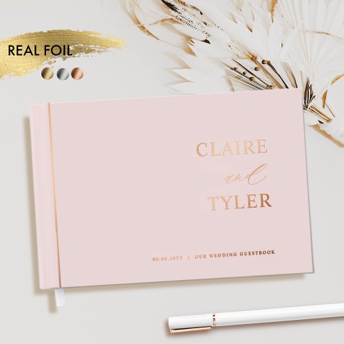 Elegant Minimal Real Foil and Dusty Pink Wedding Foil Guest Book