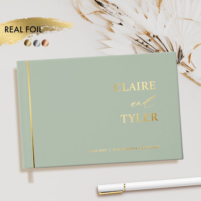 Elegant, Minimal Real Foil and Pale Green Wedding Foil Guest Book (Creator Uploaded)