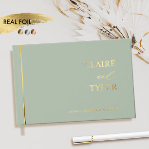 Elegant, Minimal Real Foil and Pale Green Wedding Guest Book