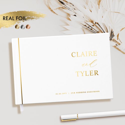 Elegant Minimal Real Foil and White Wedding Foil Guest Book