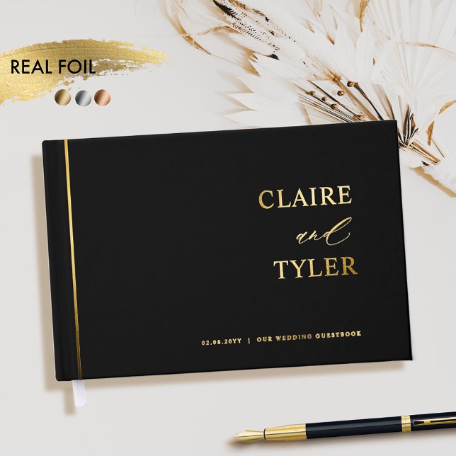 Elegant, Minimal Real Foil Black Wedding Guest Book (Creator Uploaded)