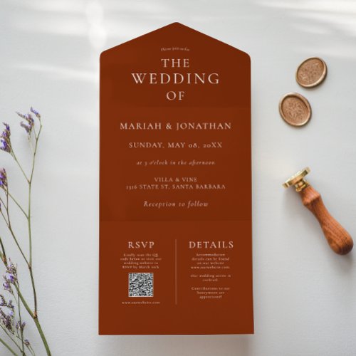 Elegant Minimal Red All In One Wedding Invitation