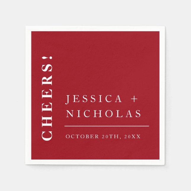 Elegant Minimal Red & White Modern Wedding Napkins (Front)