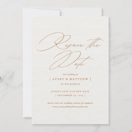 Elegant Minimal Resave The Date Gold Wedding Announcement