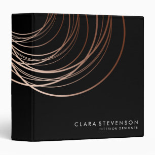 Elegant minimal rose gold & black geometric 3 ring binder