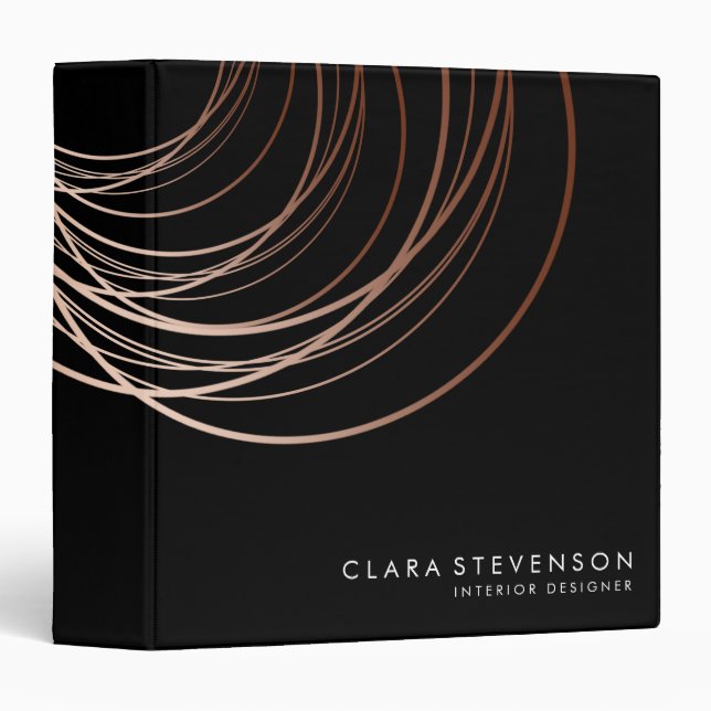 Elegant minimal rose gold & black geometric 3 ring binder (Front/Spine)