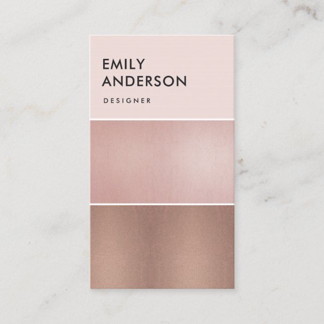 ELEGANT MINIMAL ROSE GOLD BLUSH PINK COPPER STRIPS BUSINESS CARD (Front)