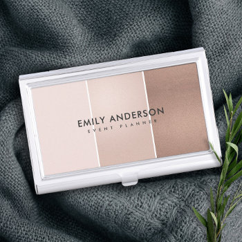 Elegant Minimal Rose Gold Blush Pink Copper Strips Business Card Case by YellowFebPaperie at Zazzle