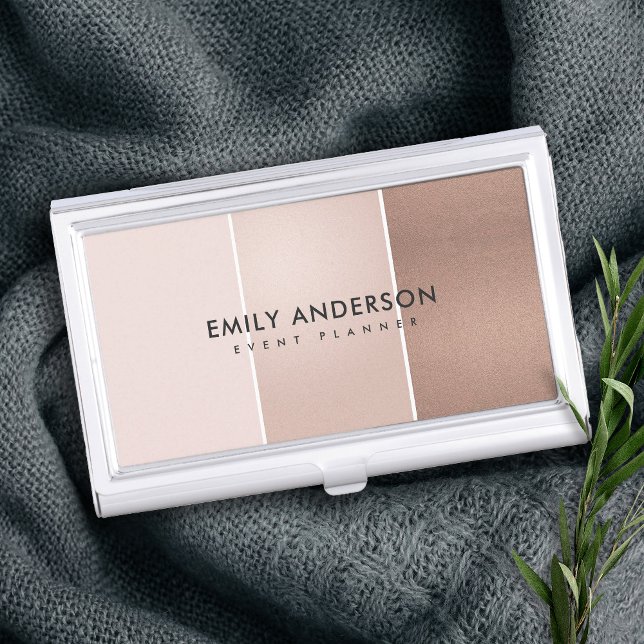 ELEGANT MINIMAL ROSE GOLD BLUSH PINK COPPER STRIPS BUSINESS CARD CASE (Creator Uploaded)
