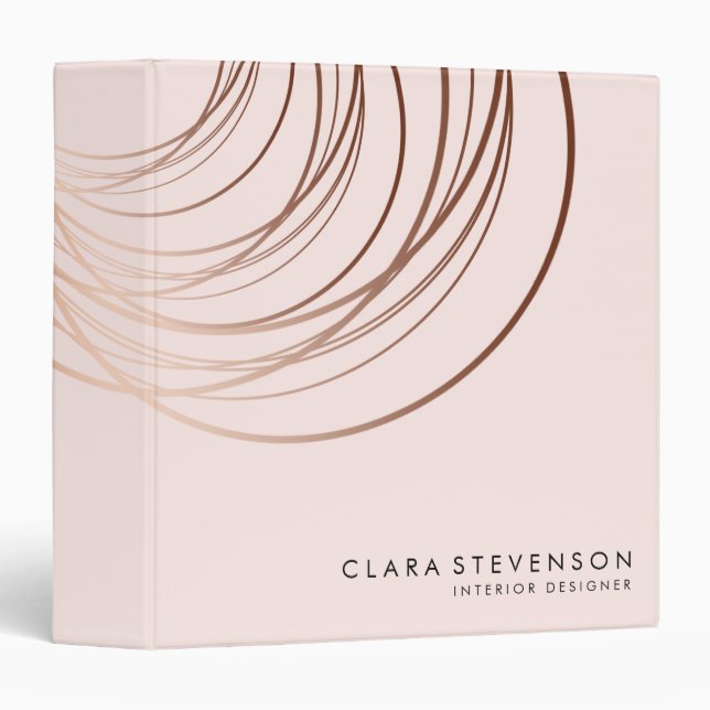 Elegant minimal rose gold & blush pink geometric 3 ring binder (Front/Spine)