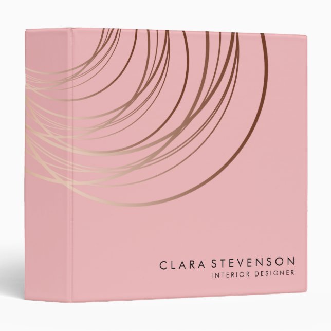 Elegant minimal rose gold & pastel pink geometric 3 ring binder (Front/Spine)