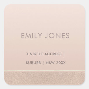 ELEGANT MINIMAL ROSE GOLD SHIMMER ADDRESS SQUARE STICKER