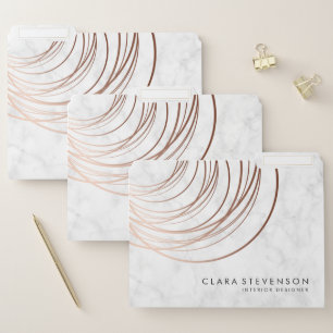 Elegant minimal rose gold & white marble geometric file folder