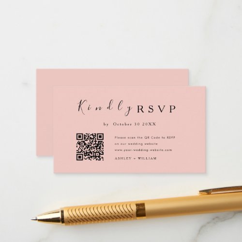 Elegant Minimal Rsvp Qr Code Blush Pink Wedding Enclosure Card