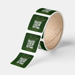 elegant minimal rsvp qr code wedding green gold square sticker