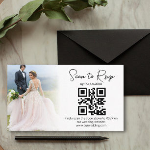 elegant minimal rsvp qr code wedding photo enclosure card
