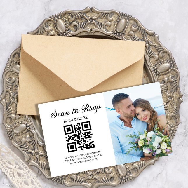 elegant minimal rsvp qr code wedding photo   enclosure card (Creator Uploaded)