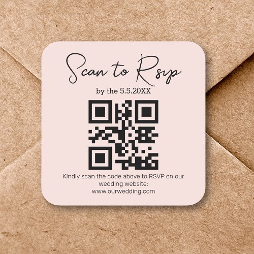 elegant minimal rsvp qr code wedding pink chic square sticker