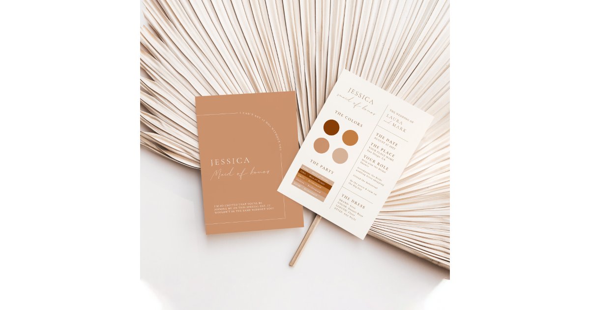 Elegant Minimal Rust Boho Maid of Honor Info Card | Zazzle