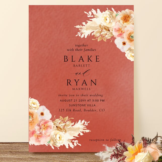 Elegant, Minimal, Rust ,Peach, Blush Cream Wedding Invitation (Creator Uploaded)