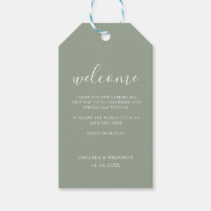 Elegant Minimal Rustic Sage Green Wedding Welcome Gift Tags