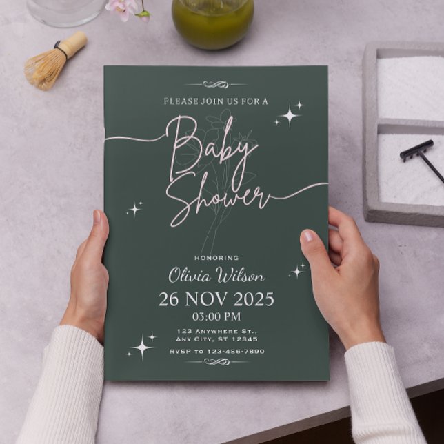 Elegant Minimal Sage Green Baby Shower Invitation (Creator Uploaded)