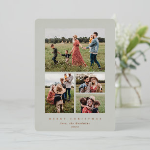 Elegant Minimal Sage Green Frame 4 Photo Foil Holiday Card