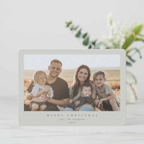 Elegant Minimal Sage Green Frame Single Photo Holiday Card