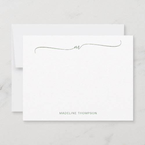 Elegant Minimal Sage Green Monogram Calligraphy  Note Card