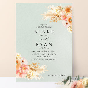 Elegant, Minimal Sage, Peach, Blush Cream Wedding Invitation