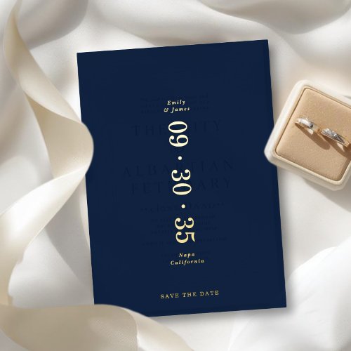 Elegant Minimal Save the Date Dark Blue Sapphire Foil Invitation