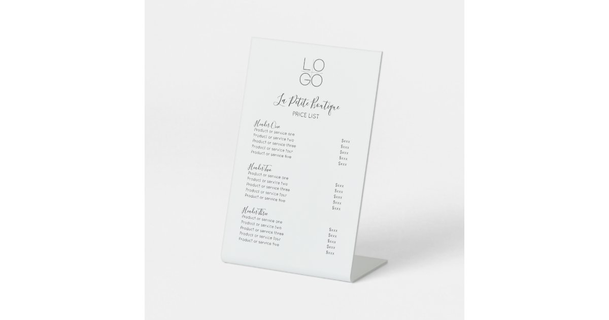 Price Section Sign Elegant Minimal Script 3-Section Price List Pedestal Sign | Zazzle