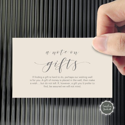 Elegant Minimal script A note on gifts Enclosure Card