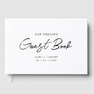 Elegant Minimal Script Black and White Wedding Guest Book