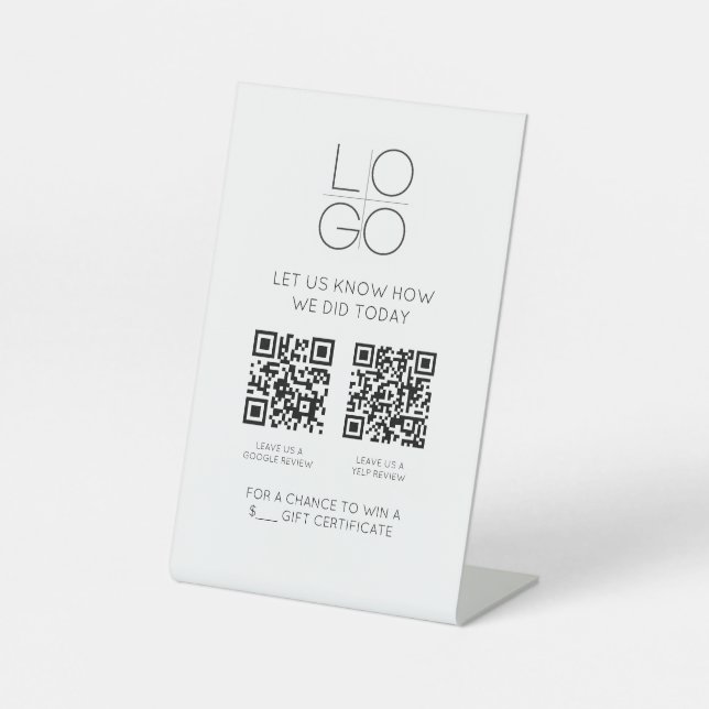 Elegant Minimal Script CR Code Customer Review  Pedestal Sign (Front)