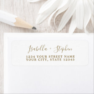 Elegant Minimal Script Gold White Return Address Label