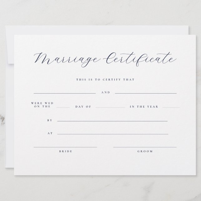Elegant Minimal Script Marriage Certificate (Front)