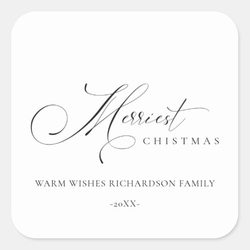 Elegant Minimal Script Merriest Christmas Greeting Square Sticker