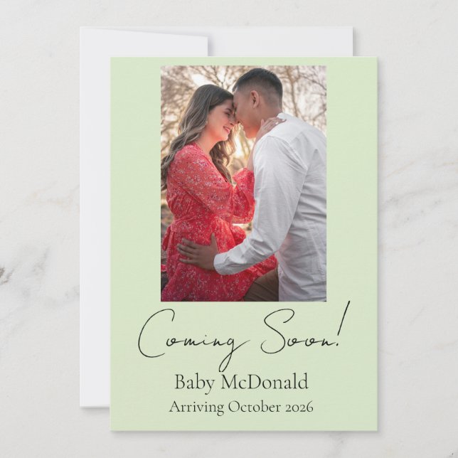 Elegant minimal script pregnancy announcement card (Front)