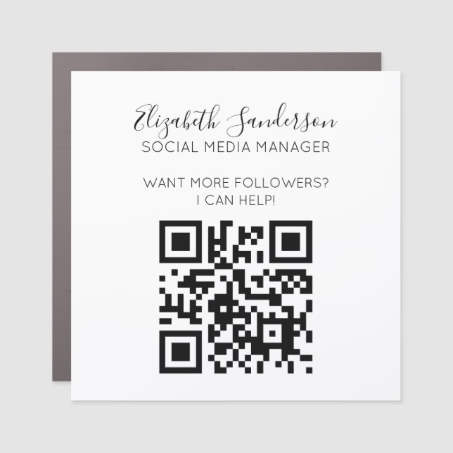Elegant Minimal Script Promotional QR code White Car Magnet (Front)