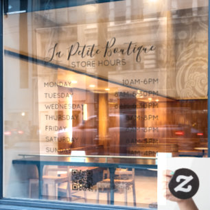 Elegant Minimal Script Store Hours QR code Window Cling
