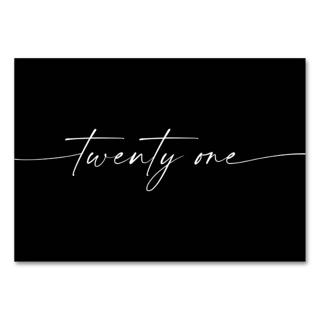 Elegant Minimal Script Table Cards Number 21 (Front)