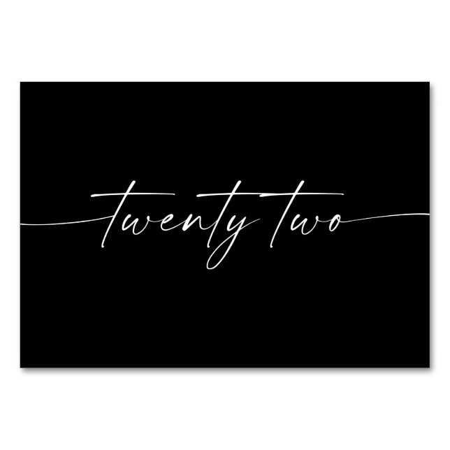 Elegant Minimal Script Table Cards Number 22 (Front)