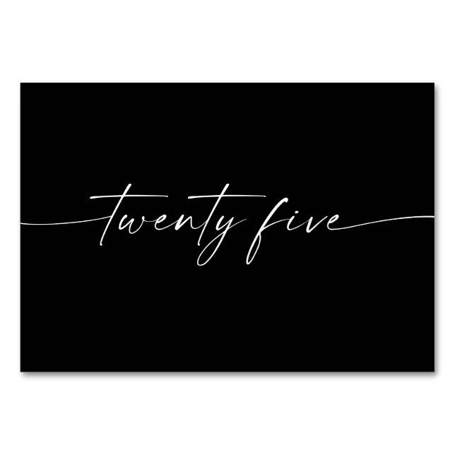 Elegant Minimal Script Table Cards Number 25 (Front)