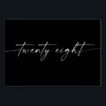 Elegant Minimal Script Table Cards Number 28<br><div class="desc">This table number design features an elegant minimal script font. Click the "Click to customize further" button to edit the script wording's color and the background color. See the entire collection for more matching items!</div>